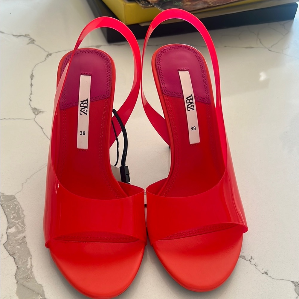 Zara Red Heeled Slingback Sandals